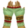 Gants d'hiver tricotés - demi-finger design - avec une broderie fleurie
