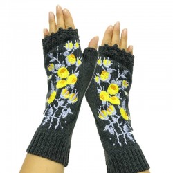 Guanti a maglia fatti a mano - lunghi - mezzo dito - fiori di ricamo
