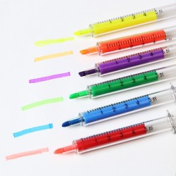Długopisy w kształcie igły / strzykawki - pisaki - markery - 6 sztuk