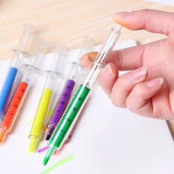 Needle / syringe shaped pens - highlighters - markers - 6 pieces