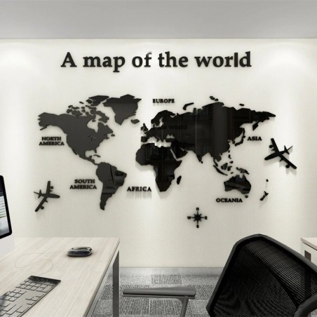 Mapa świata 3D - akrylowa naklejka ściennaNaklejki Ścienne