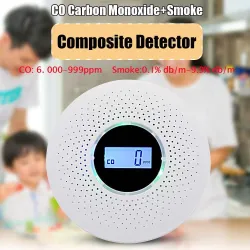 Rök / kolmonoxiddetektor - med ljudvarning / siffror display - batteridrivna