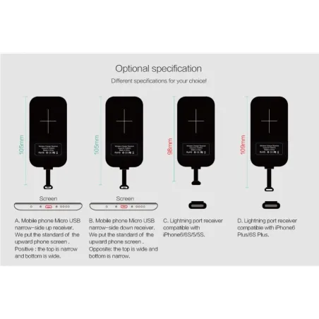 Trådlös laddningsmottagare - Micro USB / Typ C Adapter iPhone 5S/SE/6/6S
