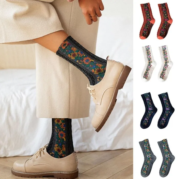 Stickerei Blumen Socken - Ethnischer Stil - Frauen
