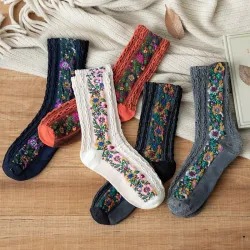 Embroidery Flower Socks - Ethnic StyleDames mode