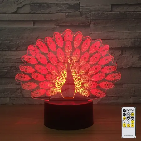 Lâmpada de pavão - Colorido - Luz 3D - Controle Remoto