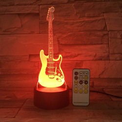 Luz noturna de guitarra remota - 3D - Lâmpada LED - 7 cores