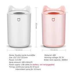Luftbefeuchter - 3000ML - Doppeldüse - Cool Mist - Bunte LED