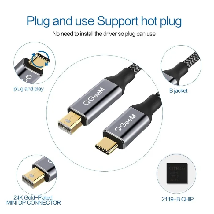 USB - Type C à Mini - Display Port Cable - Convertisseur- Macbook - Huawei Mate 10