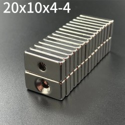 N35 Neodymium magneter - stark magnetblock 20 * 10 * 4mm med 4mm hål - 10 bitar