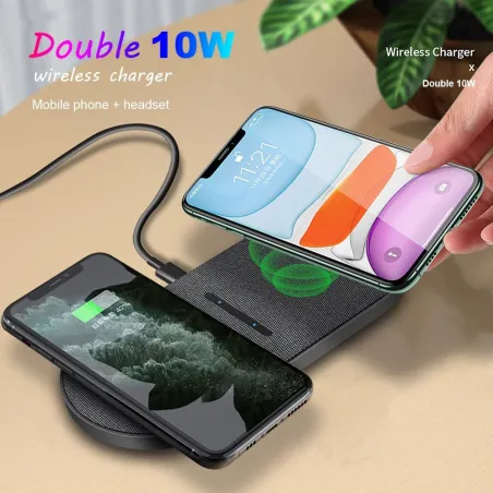 2 i 1 Qi Wireless Charger - Samsung S20 - S10 - Dubbel snabbladdningspad