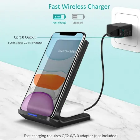 15W - 2 in 1 - Qi Wireless Charger - Samsung S10