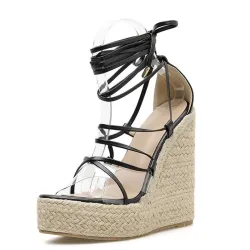 Lace-up sandaler - hög plattform - transparent