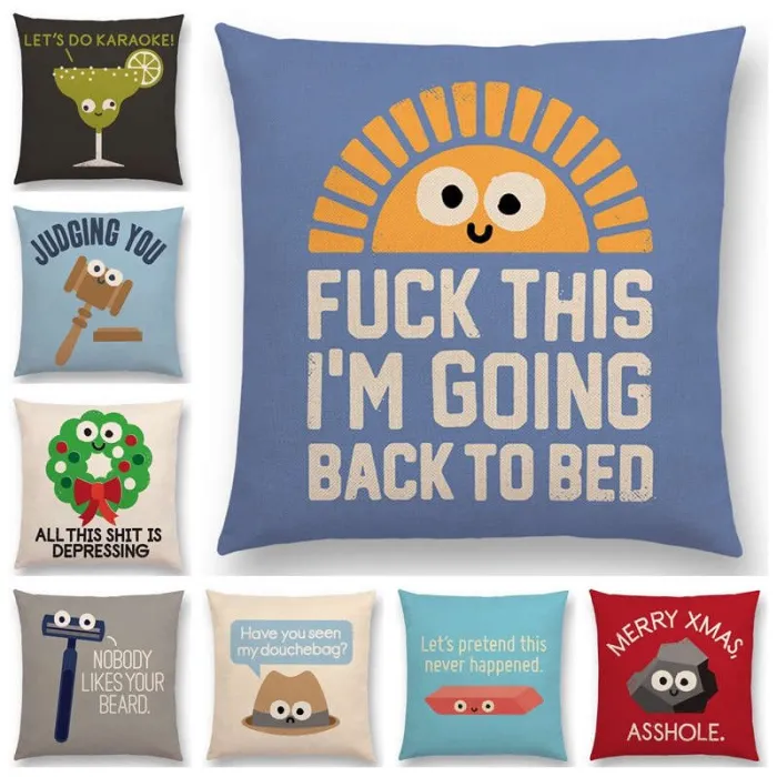 Dessin animé - mots drôles - housse de coussin - 45 * 45 cm