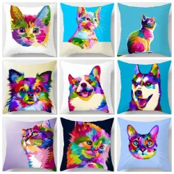 Colorful animals - cat - dog - zebra - giraffe - lion - cushion cover case - 45 * 45 cm
