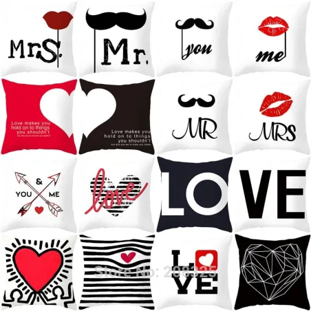 Pillow cover case - Alla hjärtans dag - kärlek - Ms & Mr - hjärtan