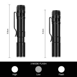 Mini flashlight - with clip - 3 light modes - adjustable focus