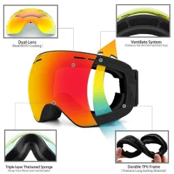 Goggles de esqui - anti-fog - proteção UV - lente intercambiável - unisex