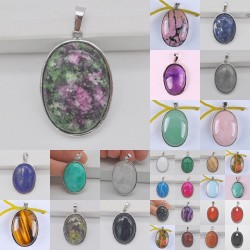Zawieszka owalna - do wyrobu biżuterii / naszyjników - malachit zielony / kryształ / opal / lapisNaszyjniki