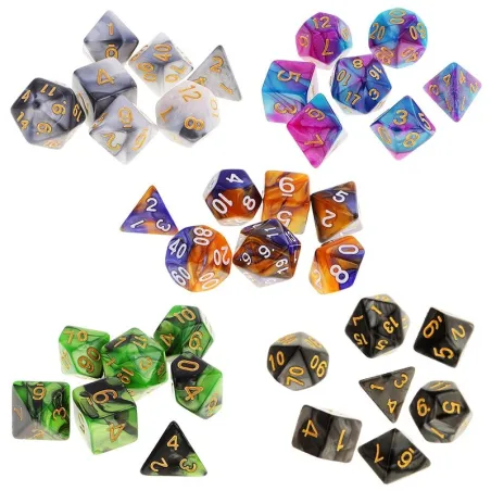 Polyhedral pelin dices - kaksivärinen - RPG / DND / MTG pöytäpeli - 7 kappaletta