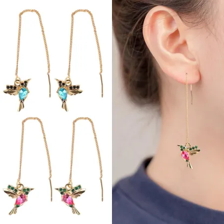 Eleganti orecchini lunghi con uccelli di cristallo