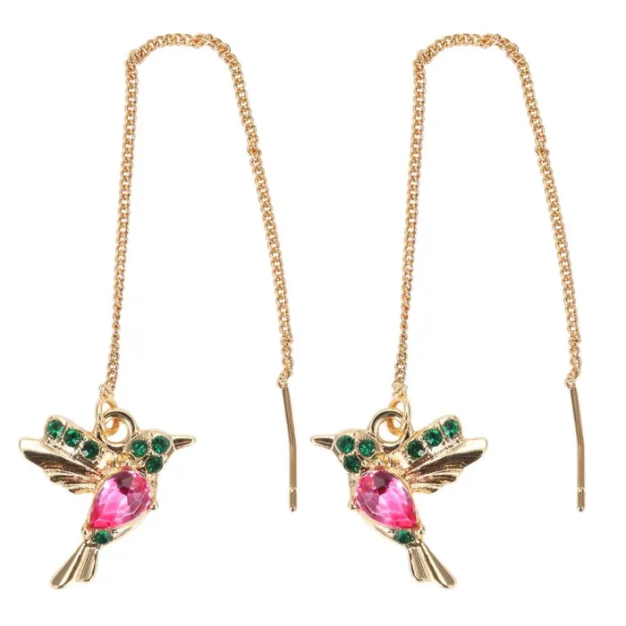 Boucles d'oreilles longues élégantes avec des oiseaux de cristal
