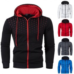 Warm hoodie with zipper - long sleeve - polka-dot print