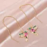 Elegant long earrings with crystal birds