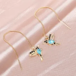 AretesElegantes pendientes largos con aves de cristal