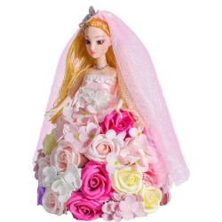 Boneca de princesa feita de rosas infinitas com luz LED