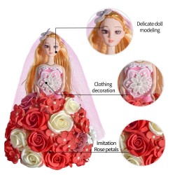 Prinsessan nukke, joka on valmistettu äärettömistä ruusuista LED-valolla