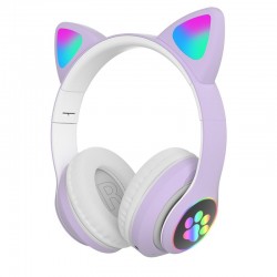 Auscultadores sem fio - LED - Bluetooth - cancelamento de ruído - suporte cartão TF - 3.5mm jack - orelhas de gato