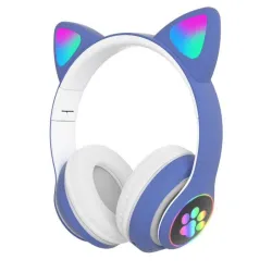 Trådlösa hörlurar - LED - Bluetooth - bulleravbokning - stöd TF-kort - 3,5 mm jack - kattöron
