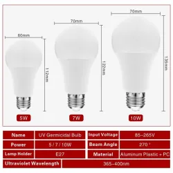 E27 - 5W - 7W - 10W - żarówka ultrafioletowa - LED - lampa bakteriobójcza - sterylizator - dezynfekcja - eliminator roztoczyE27