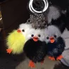 Fluffy furry pom pom with chicks - keychain
