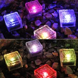 Glasstein - Eiswürfel - Kristall Gartenlicht - Nachtlampe - Solar - 4 Stück