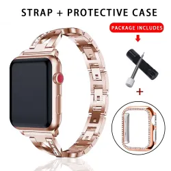 Pasek ze stali nierdzewnej i etui ochronne z kryształkami do Apple Watch 5/4/3/2/1Akcesoria
