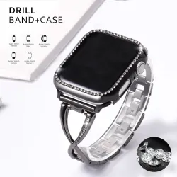 Pasek ze stali nierdzewnej i etui ochronne z kryształkami do Apple Watch 5/4/3/2/1Akcesoria