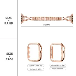Stainless steel strap & protective case with crystals for Apple Watch 5/4/3/2/1