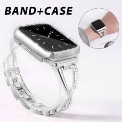 Pasek ze stali nierdzewnej i etui ochronne z kryształkami do Apple Watch 5/4/3/2/1Akcesoria