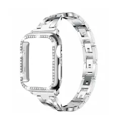 Pulseira de aço inoxidável e caixa de proteção com cristais para Apple Watch 5/4/3/1