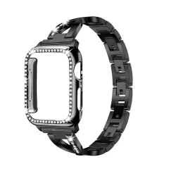 Pulseira de aço inoxidável e caixa de proteção com cristais para Apple Watch 5/4/3/1
