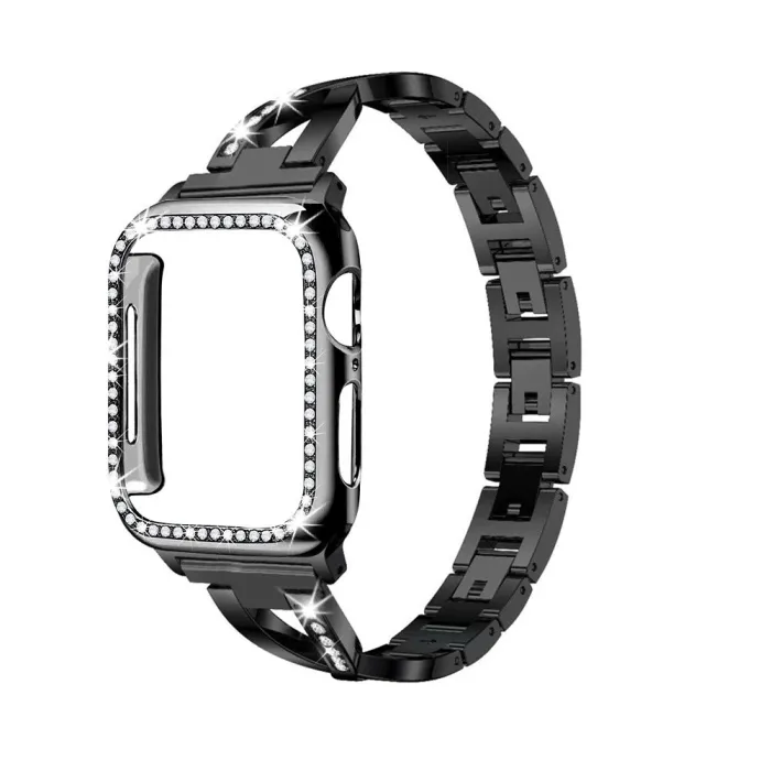 Pasek ze stali nierdzewnej i etui ochronne z kryształkami do Apple Watch 5/4/3/2/1Akcesoria