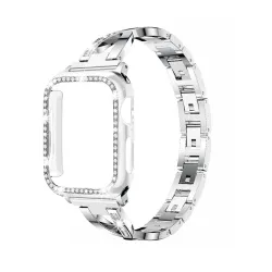Stainless steel strap & protective case with crystals for Apple Watch 5/4/3/2/1