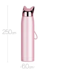 Double wall vacuum thermos - water bottle - thermal mug with fox ears - stainless steel - 320ml