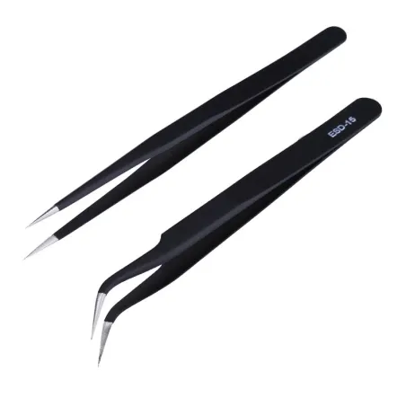 Anti-static tweezers - stainless steel - electronics repair tool - 2 pieces