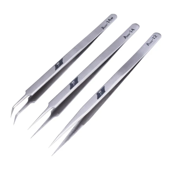 Stainless steel precision tweezers - pointed & curved - phone repair tool