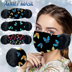 2 in 1 - Gesicht / Mund Maske mit Ohrmuscheln - Schmetterlinge drucken