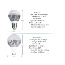 5W - RGB - E27 - GU10 - E14 - MR16 - ampoule LED - télécommande - plongeur