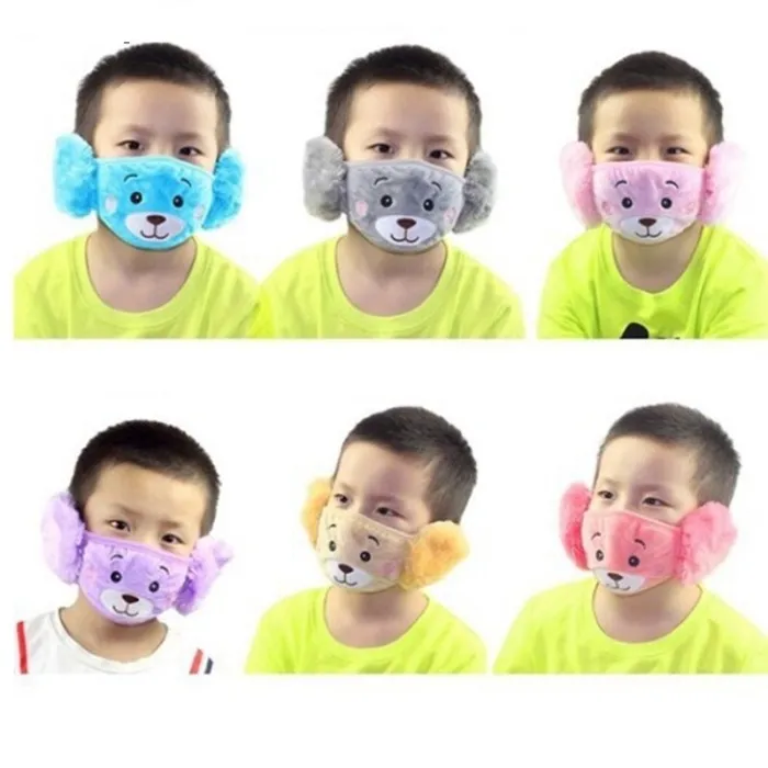 2 en 1 - muffes d'oreilles / masque visage pour les enfants - ours en peluche